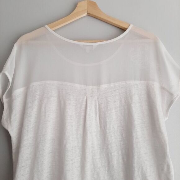 RW&CO Linen Top Semi-Sheer Floral Embroidered Yoke White Top Sz L - Picture 10 of 13